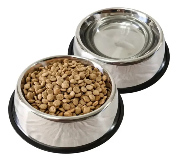 Comedero Bebedero Kit 2 Platos Acero Inoxidable 26 cm para Perros y Gatos
