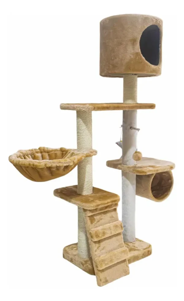 Rascador Torre para Gatos de Felpa y Sisal 117 cm con Refugio