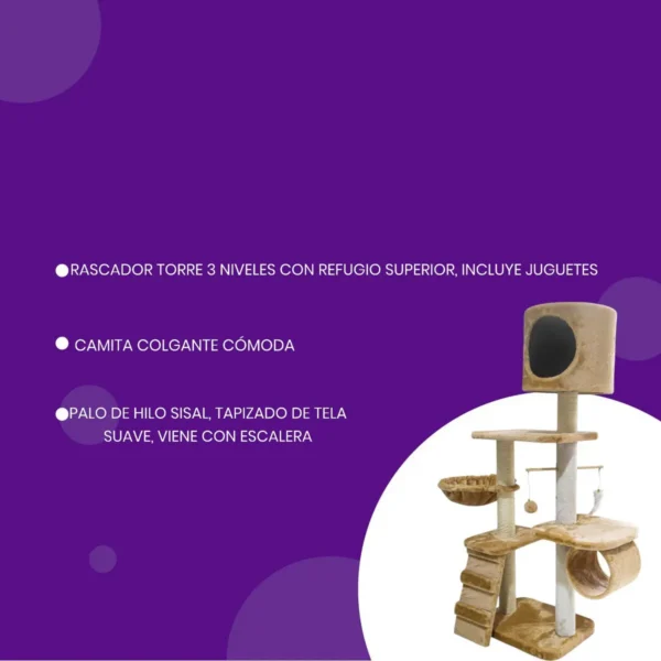 Rascador Torre para Gatos de Felpa y Sisal 117 cm con Refugio