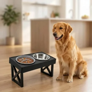 Comedero Bebedero Elevado Doble Altura Regulable Acero Inoxidable para Perros y Gatos