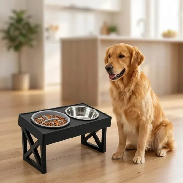 Comedero Bebedero Elevado Doble Altura Regulable Acero Inoxidable para Perros y Gatos