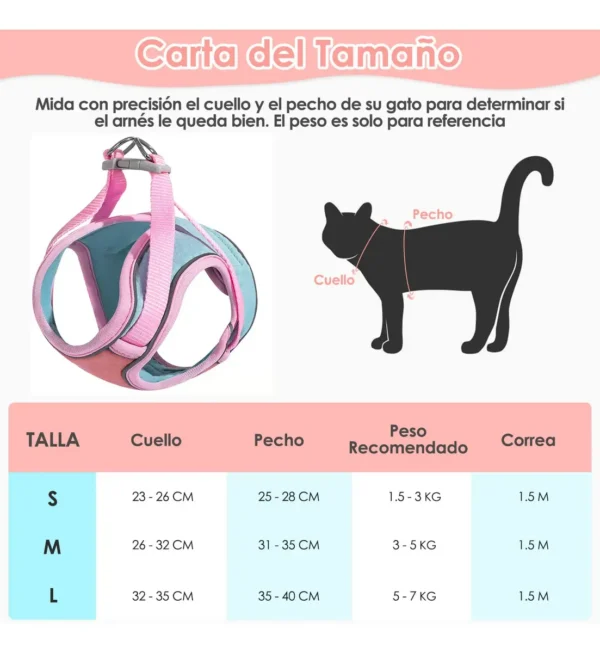 Arnés Pretal para Gatos con Correa 1.5 m Anti Tirones