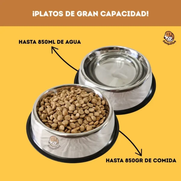 Comedero Bebedero Kit 2 Platos Acero Inoxidable 26 cm para Perros y Gatos