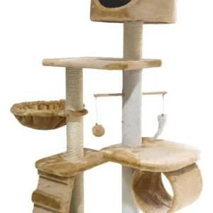 Rascador Torre para Gatos de Felpa y Sisal 117 cm con Refugio