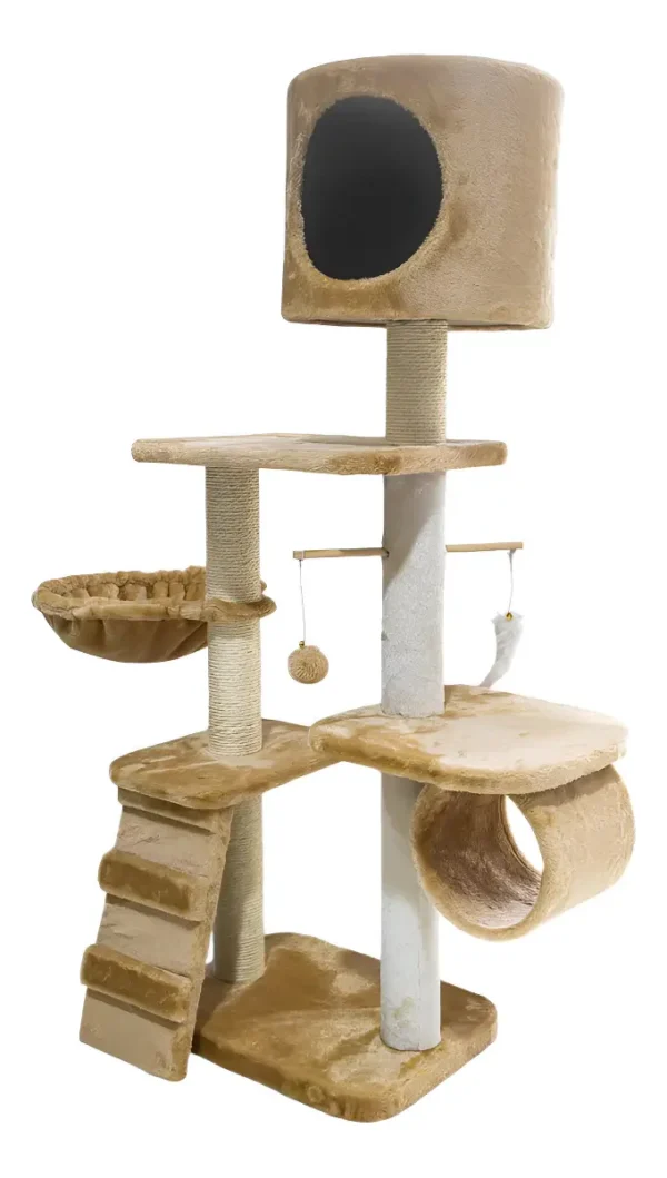Rascador Torre para Gatos de Felpa y Sisal 117 cm con Refugio