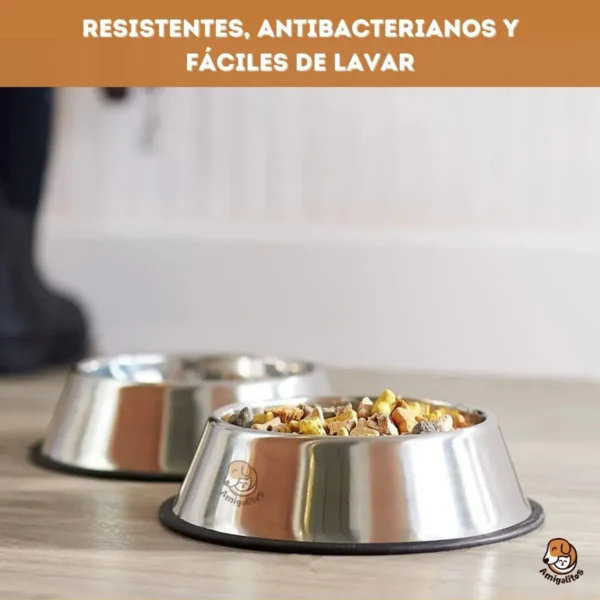 Comedero Bebedero Kit 2 Platos Acero Inoxidable 26 cm para Perros y Gatos